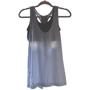 Athleta Women Tank Top Light Blue Navy 2-in-1 Shelf Bra S